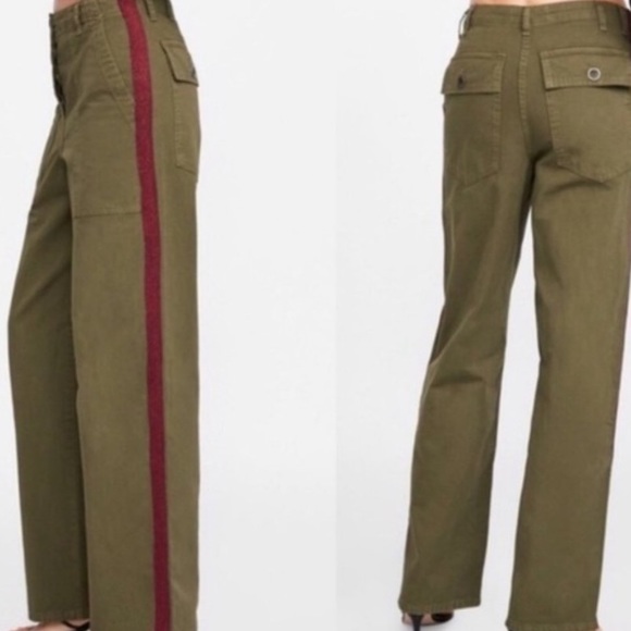 Zara Woman Premium Denim Collection Worker Straight Green Pants Size 36 NWT - Picture 8 of 10